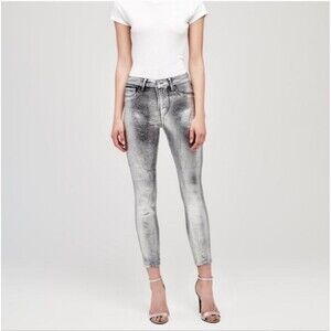 L’AGENCE Margot High Rise Cloud/Gunmetal Coated Crkl Foil Skinny Jeans 25